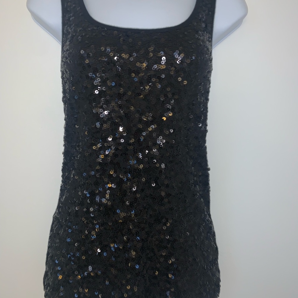 Old Navy black, sequined tank top. Pristine condition. Never even worn. Size M.